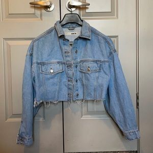 Topshop Moto Cropped Jean Jacket Frayed Hem